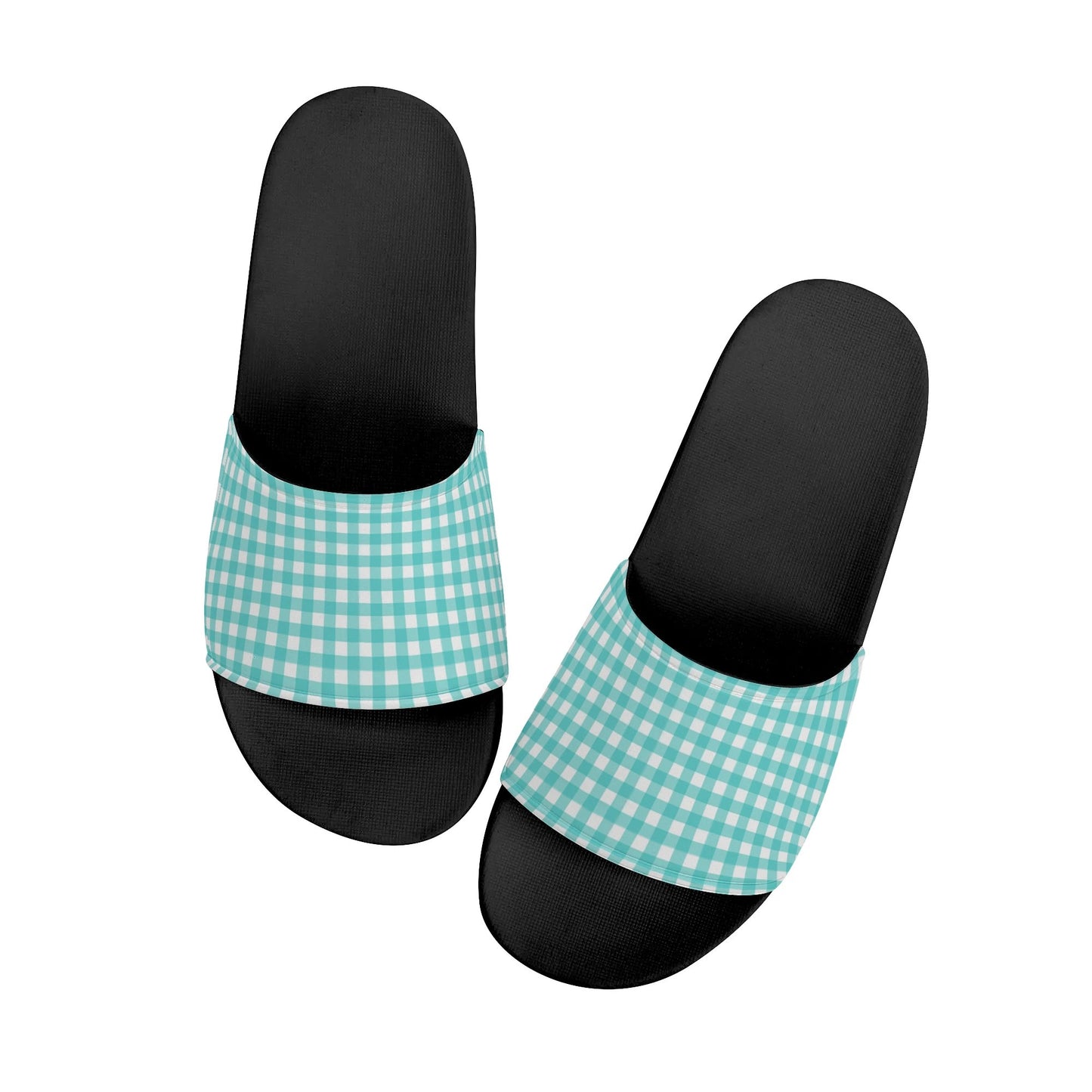 Turquoise Plaid - Womens Slide Sandals