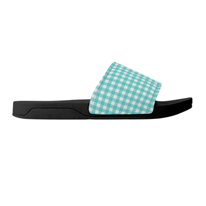 Turquoise Plaid - Womens Slide Sandals