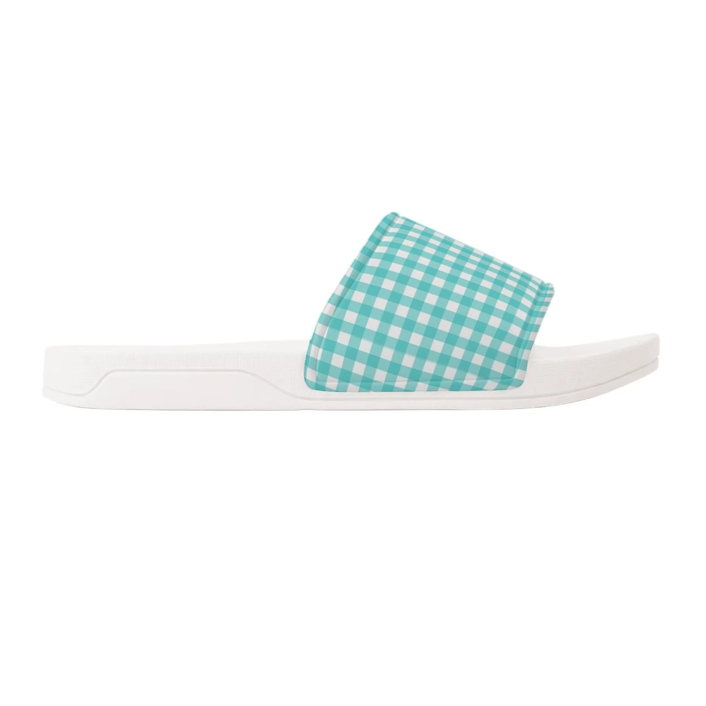 Turquoise Plaid - Womens Slide Sandals