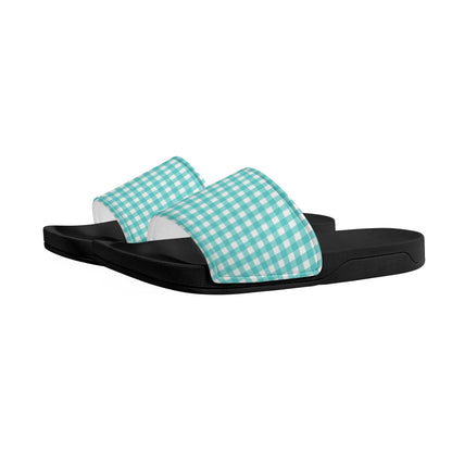 Turquoise Plaid - Womens Slide Sandals