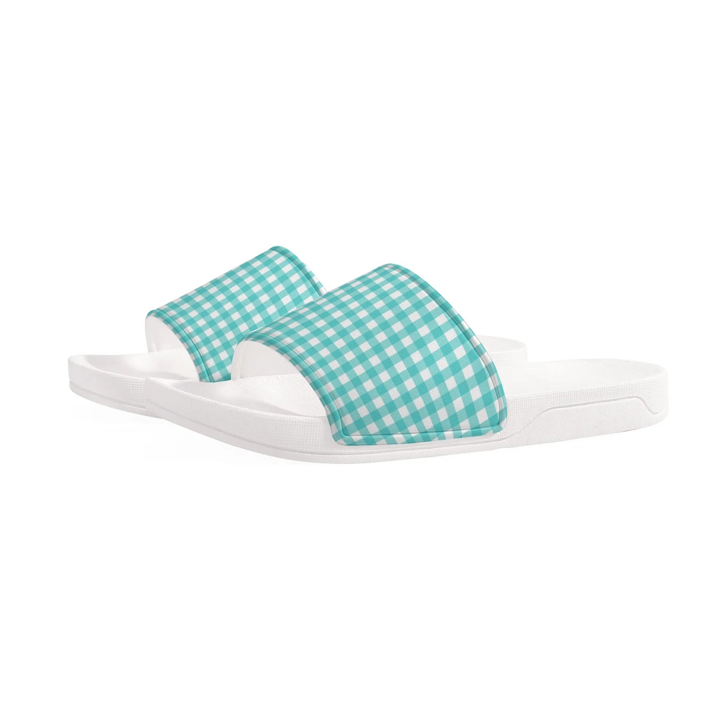 Turquoise Plaid - Womens Slide Sandals