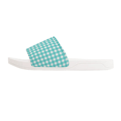 Turquoise Plaid - Womens Slide Sandals