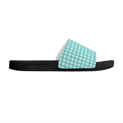 Turquoise Plaid - Womens Slide Sandals