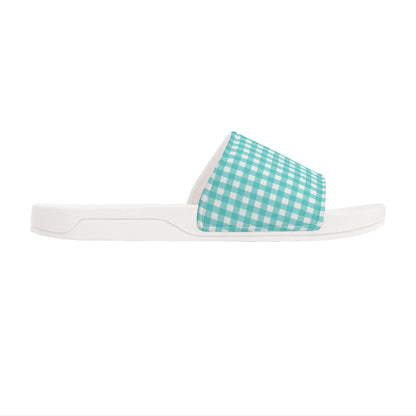 Turquoise Plaid - Womens Slide Sandals