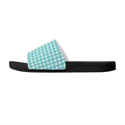 Turquoise Plaid - Womens Slide Sandals