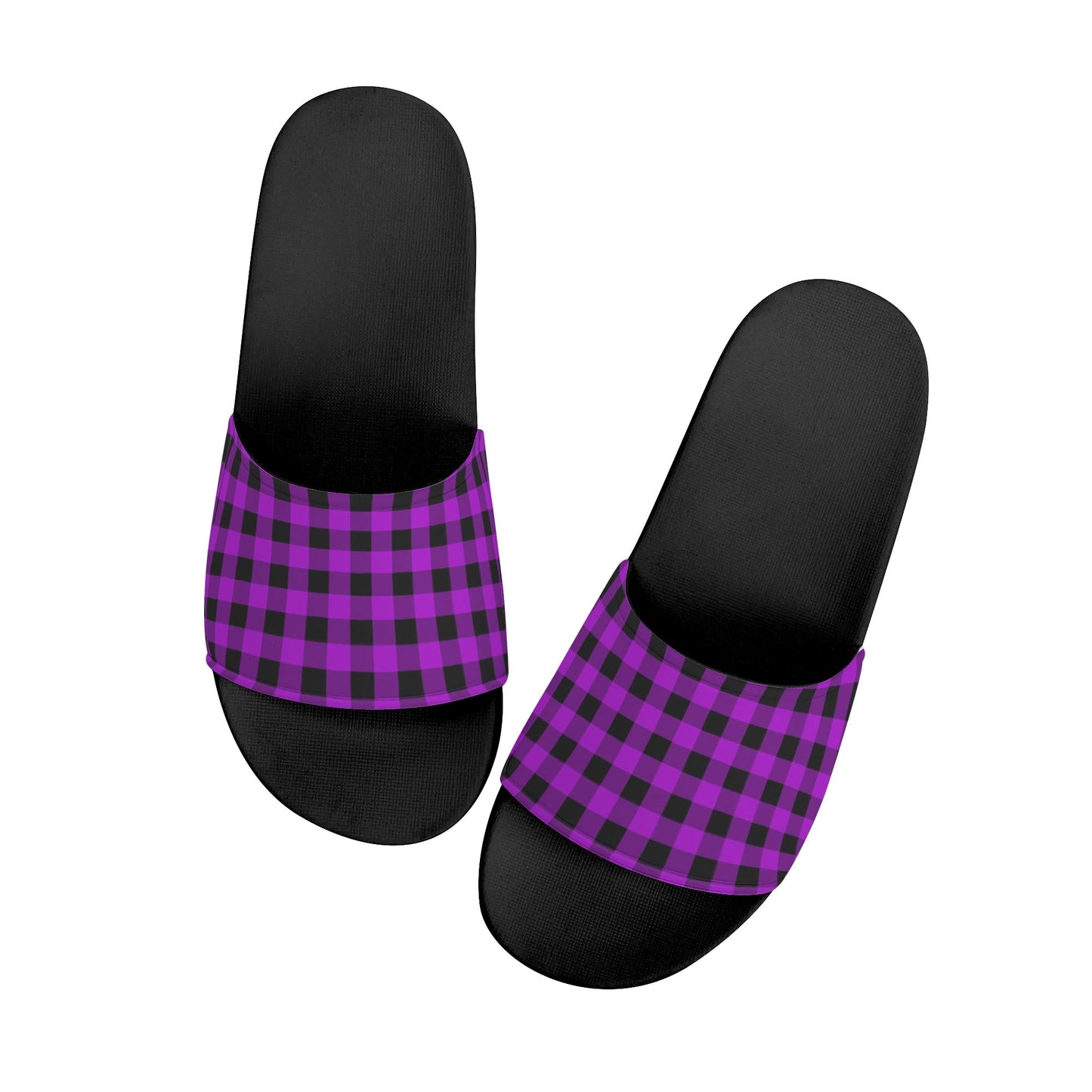 Pink and Black Plaid - Womens Slide Sandals