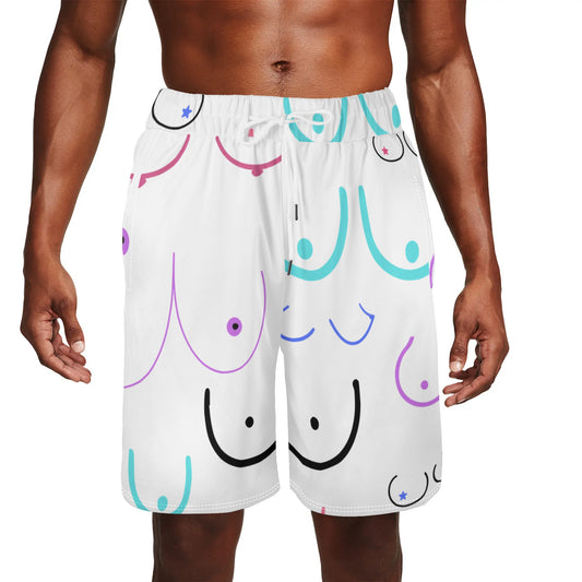 Raised on Momma's Titties (WHITE) Mens Mesh Shorts Sea Life Swim Trunks