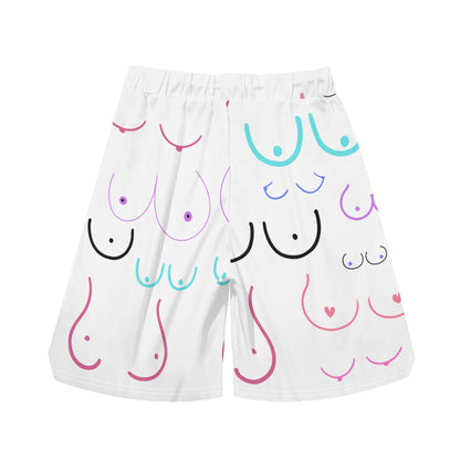 Raised on Momma's Titties (WHITE) Mens Mesh Shorts Sea Life Swim Trunks