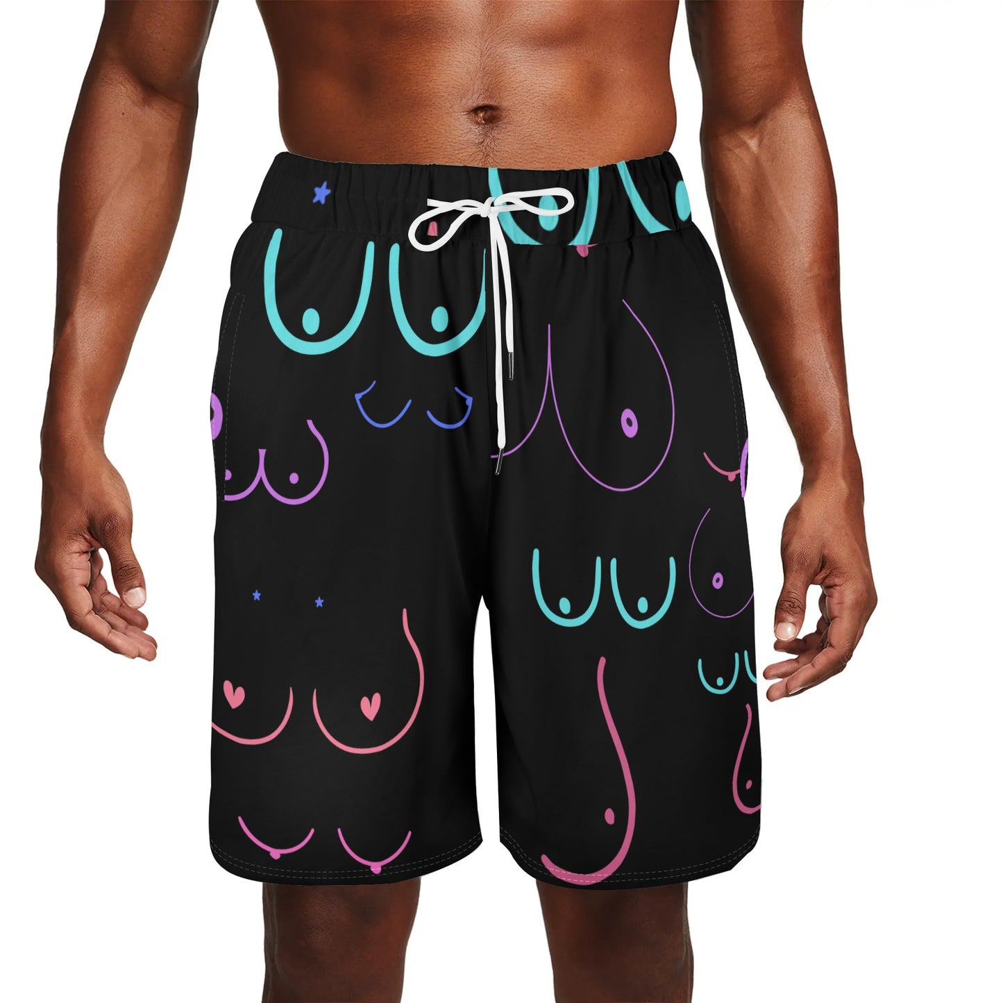 Raised on Momma's Titties (BLACK) - Mens Basketball Mesh Shorts Sea Life Swim Trunks