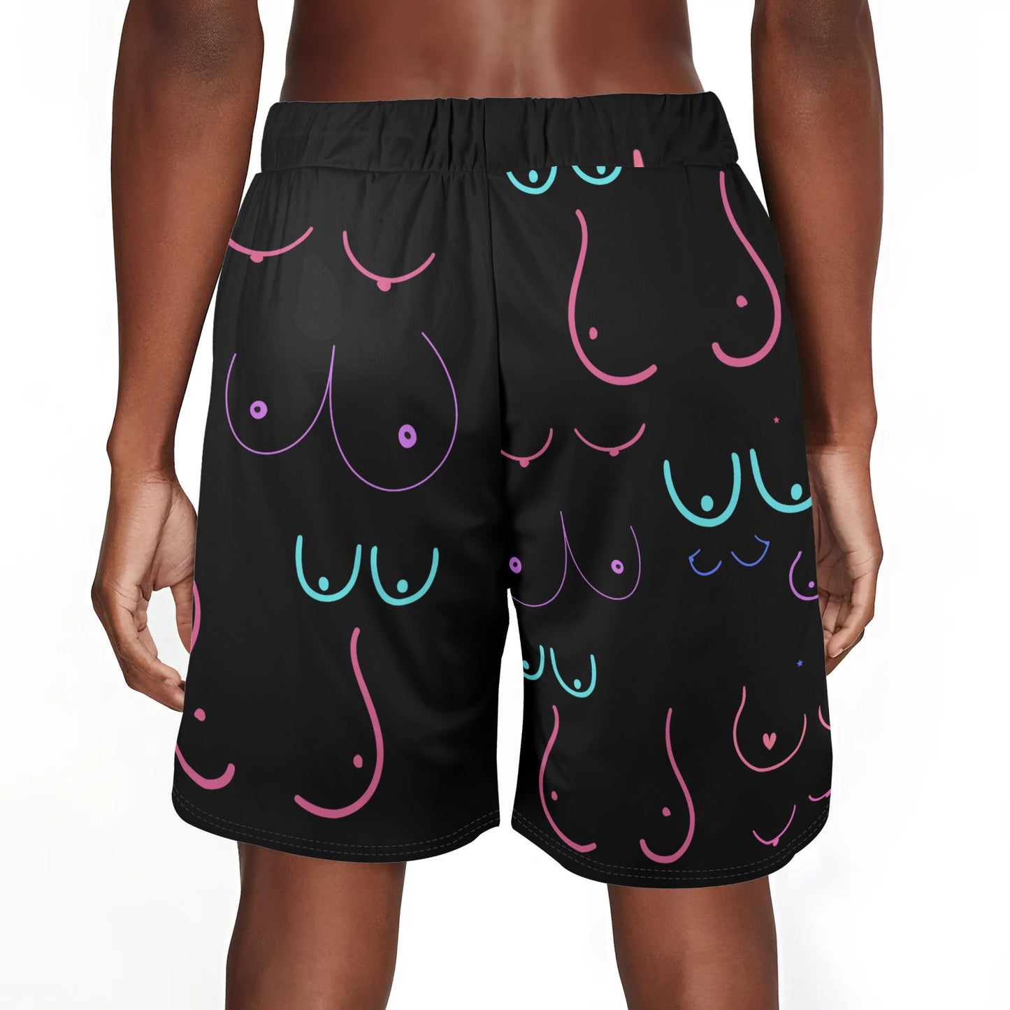 Raised on Momma's Titties (BLACK) - Mens Basketball Mesh Shorts Sea Life Swim Trunks