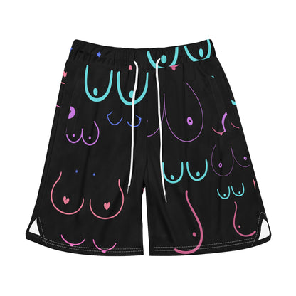 Raised on Momma's Titties (BLACK) - Mens Basketball Mesh Shorts Sea Life Swim Trunks