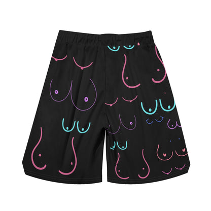 Raised on Momma's Titties (BLACK) - Mens Basketball Mesh Shorts Sea Life Swim Trunks