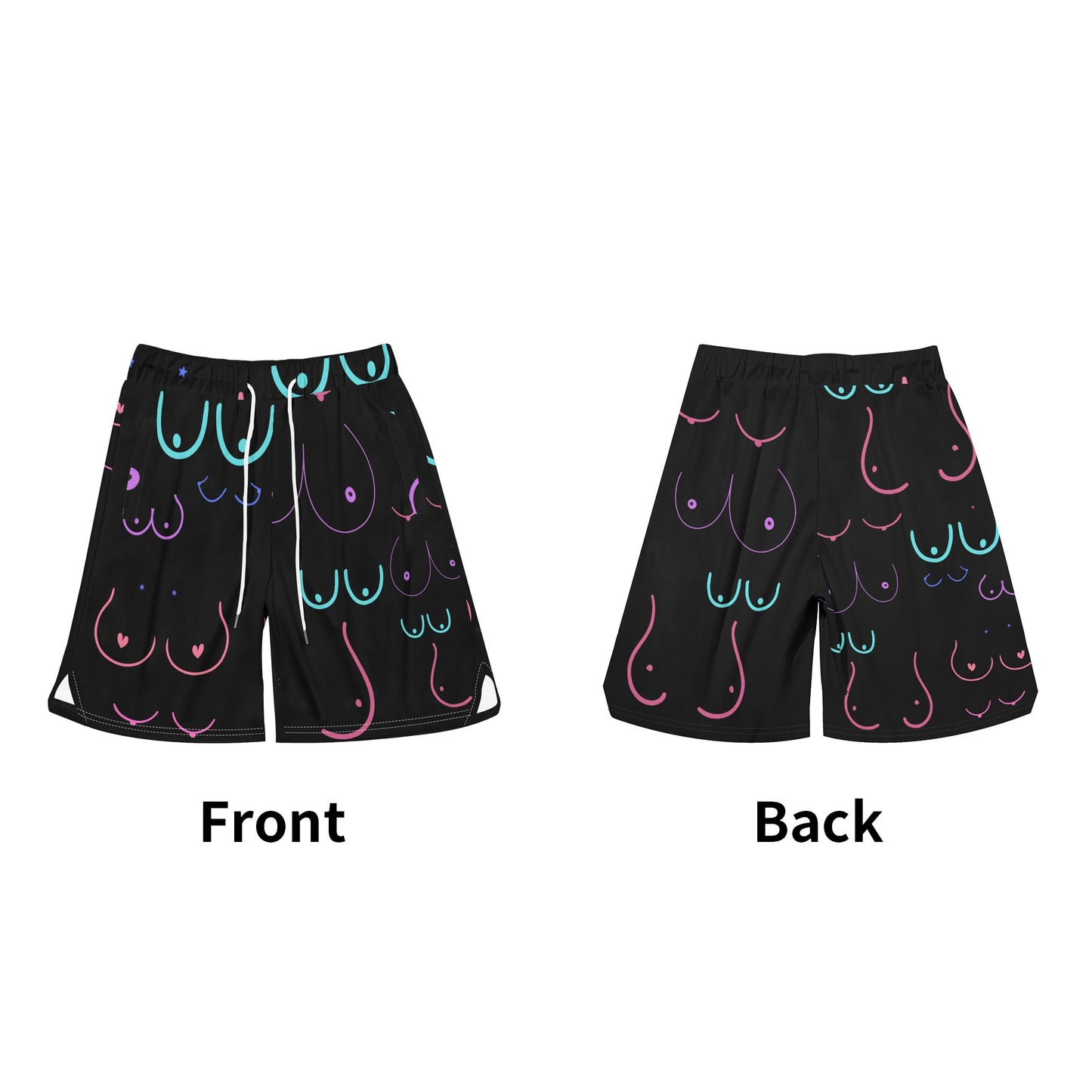 Raised on Momma's Titties (BLACK) - Mens Basketball Mesh Shorts Sea Life Swim Trunks