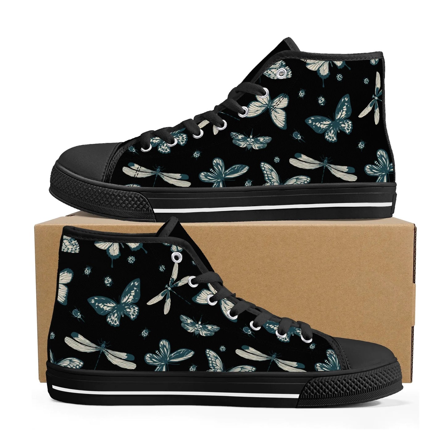 So FLY Black- Womens High Top Canvas Shoes - Customized Tongue