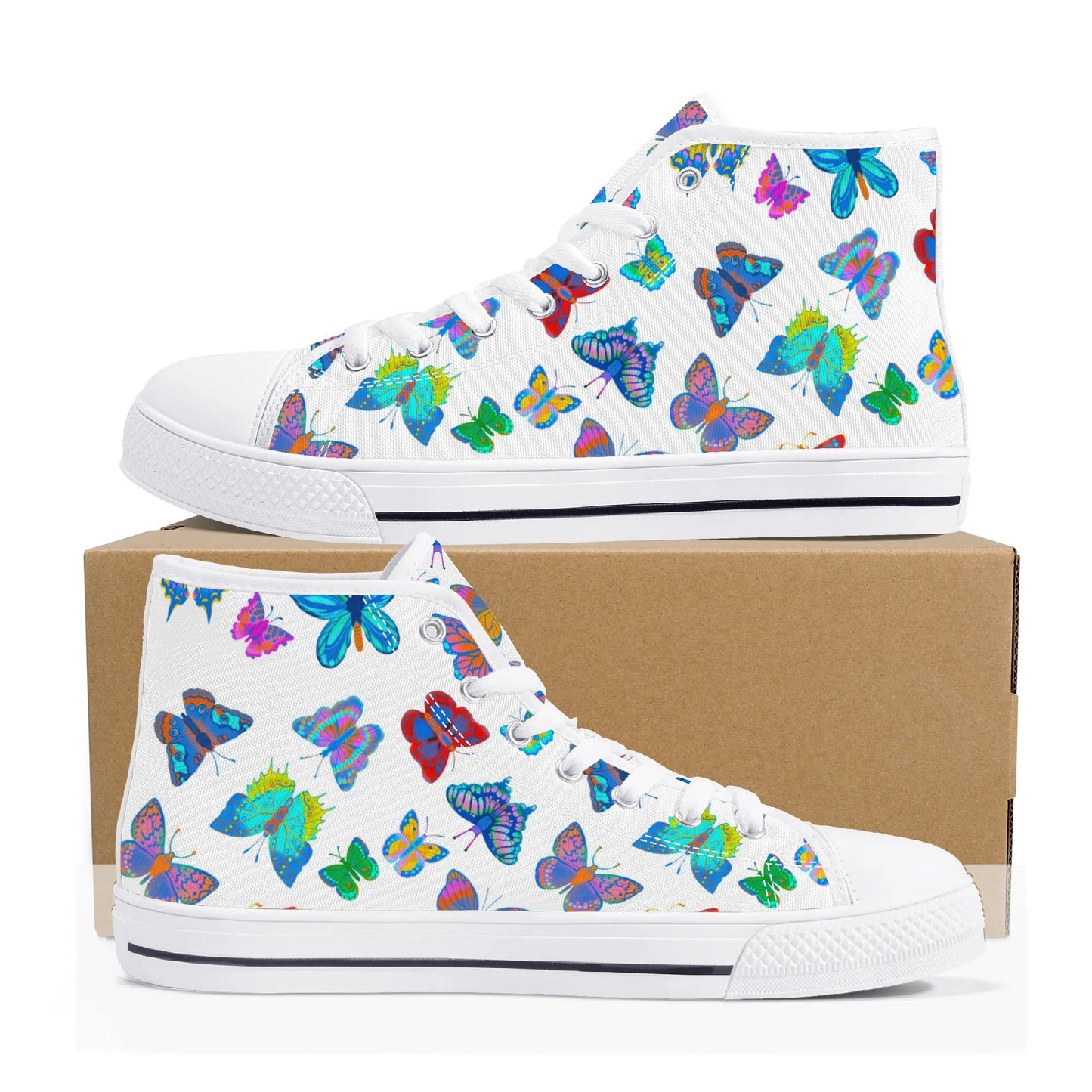 Rainbow Butterfly - Womens High Top Canvas Shoes