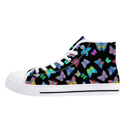 Rainbow Butterfly - BLACK - Womens High Top Canvas Shoes