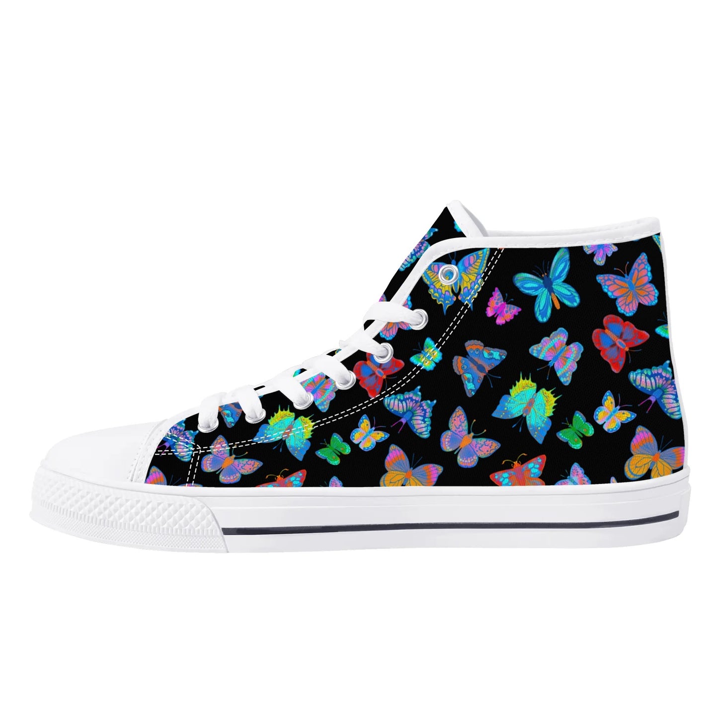 Rainbow Butterfly - BLACK - Womens High Top Canvas Shoes