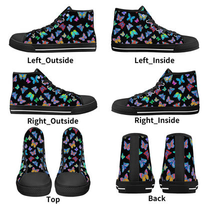 Rainbow Butterfly - BLACK - Womens High Top Canvas Shoes