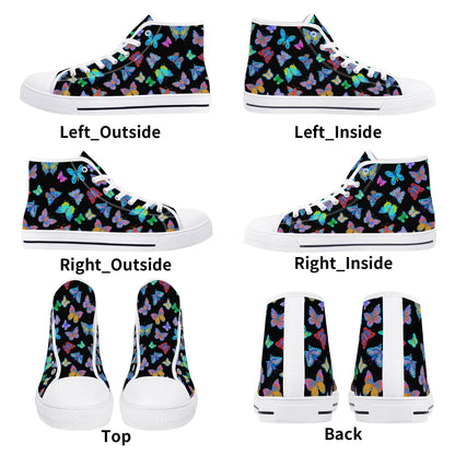 Rainbow Butterfly - BLACK - Womens High Top Canvas Shoes