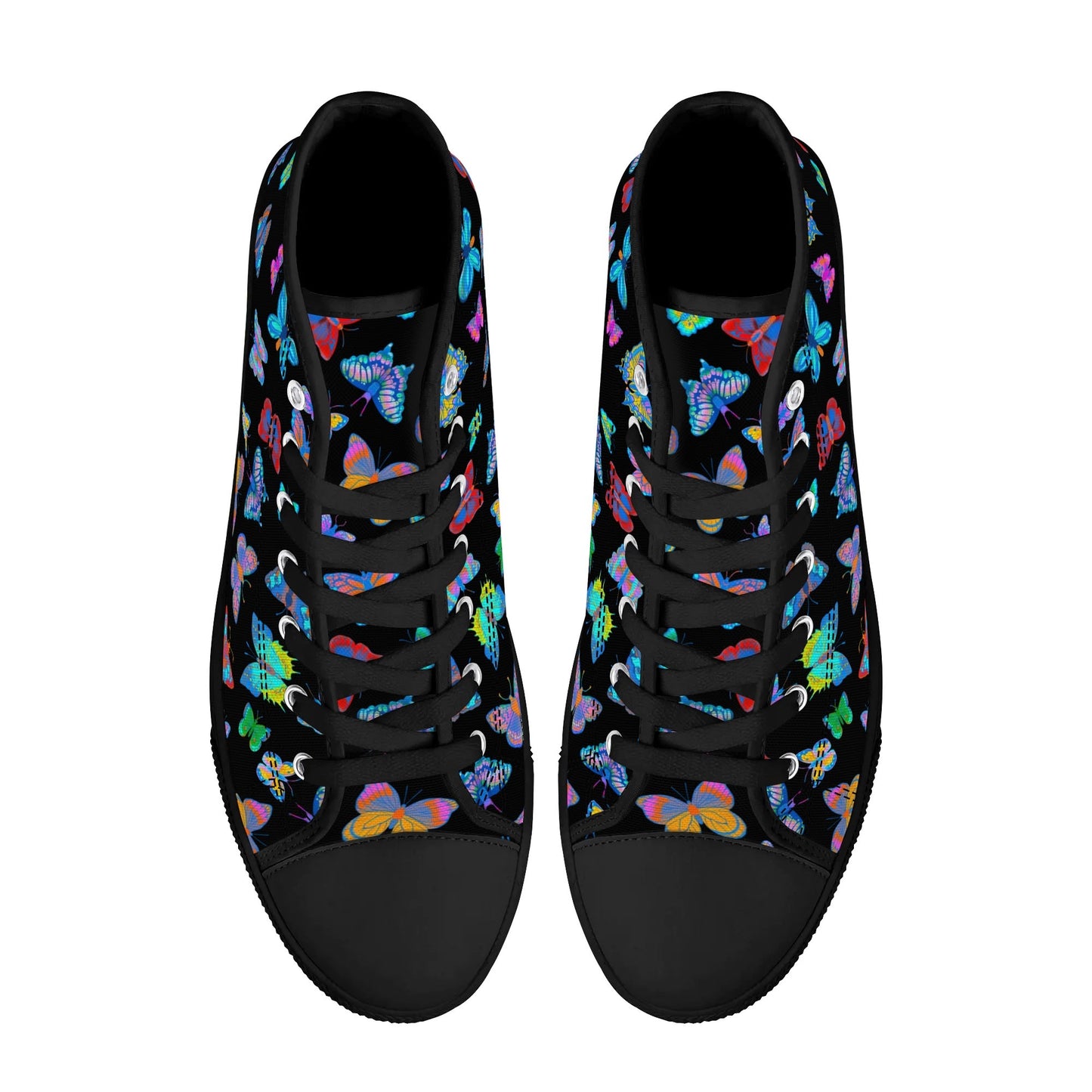 Rainbow Butterfly - BLACK - Womens High Top Canvas Shoes