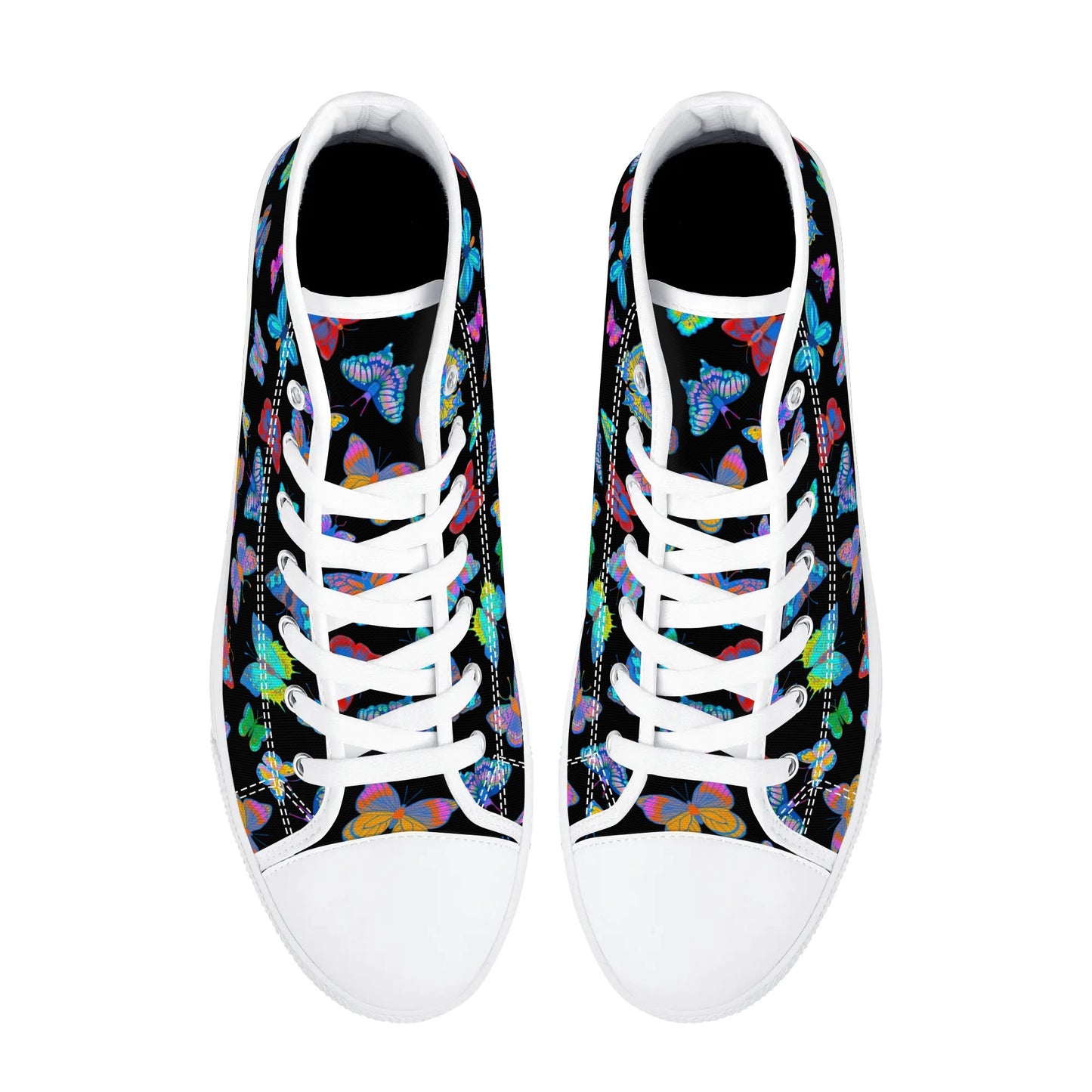 Rainbow Butterfly - BLACK - Womens High Top Canvas Shoes