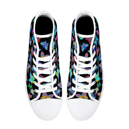 Rainbow Butterfly - BLACK - Womens High Top Canvas Shoes