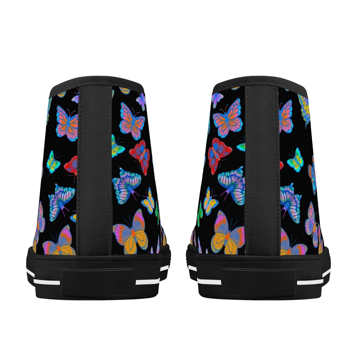 Rainbow Butterfly - BLACK - Womens High Top Canvas Shoes