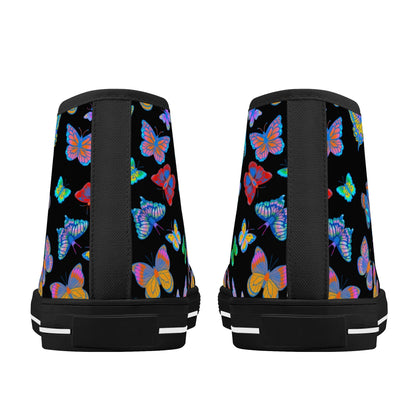 Rainbow Butterfly - BLACK - Womens High Top Canvas Shoes