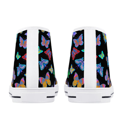 Rainbow Butterfly - BLACK - Womens High Top Canvas Shoes