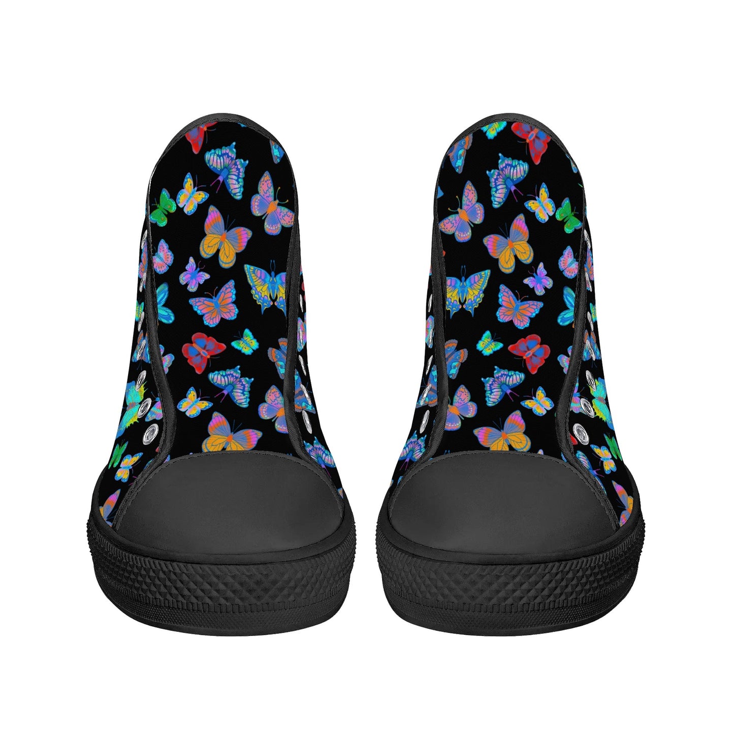 Rainbow Butterfly - BLACK - Womens High Top Canvas Shoes