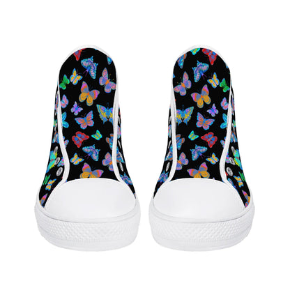 Rainbow Butterfly - BLACK - Womens High Top Canvas Shoes