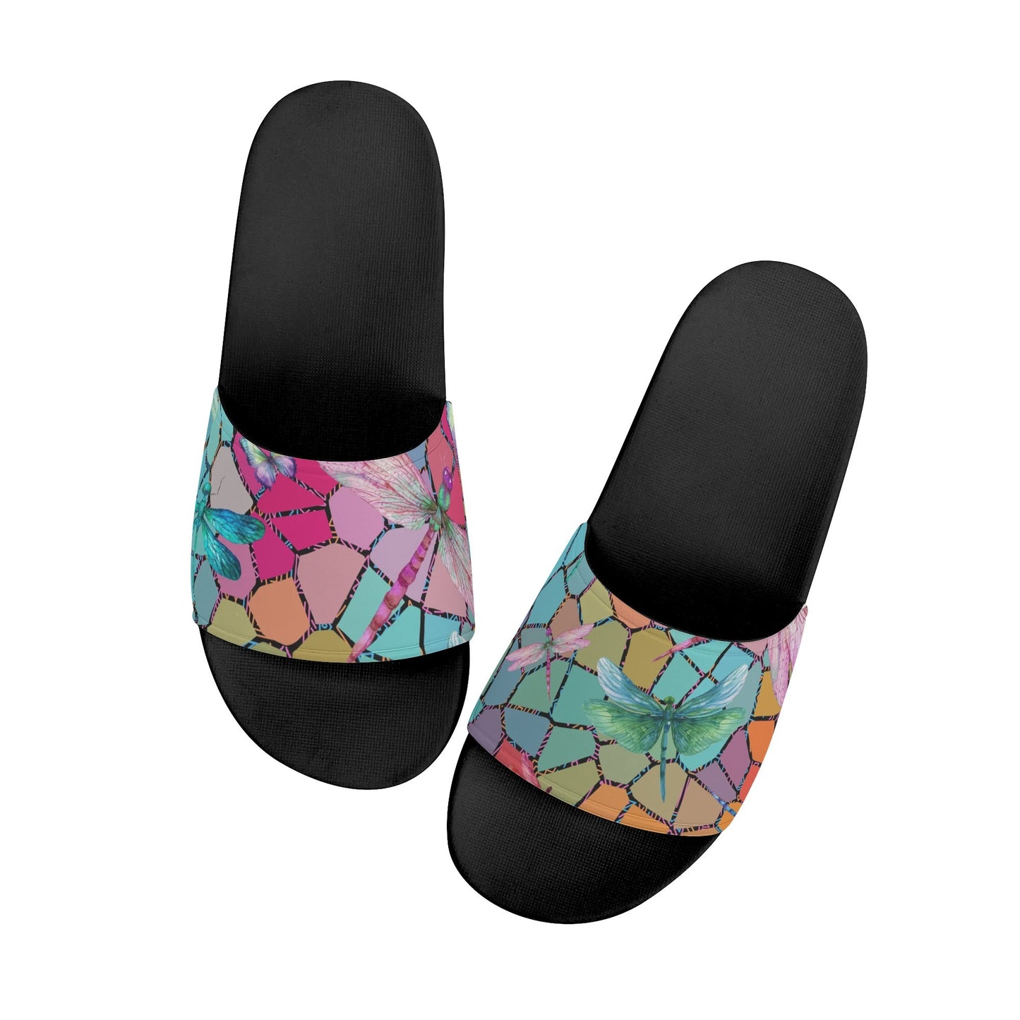 Dragon Fly Stained Glass - Womens Slide Sandals