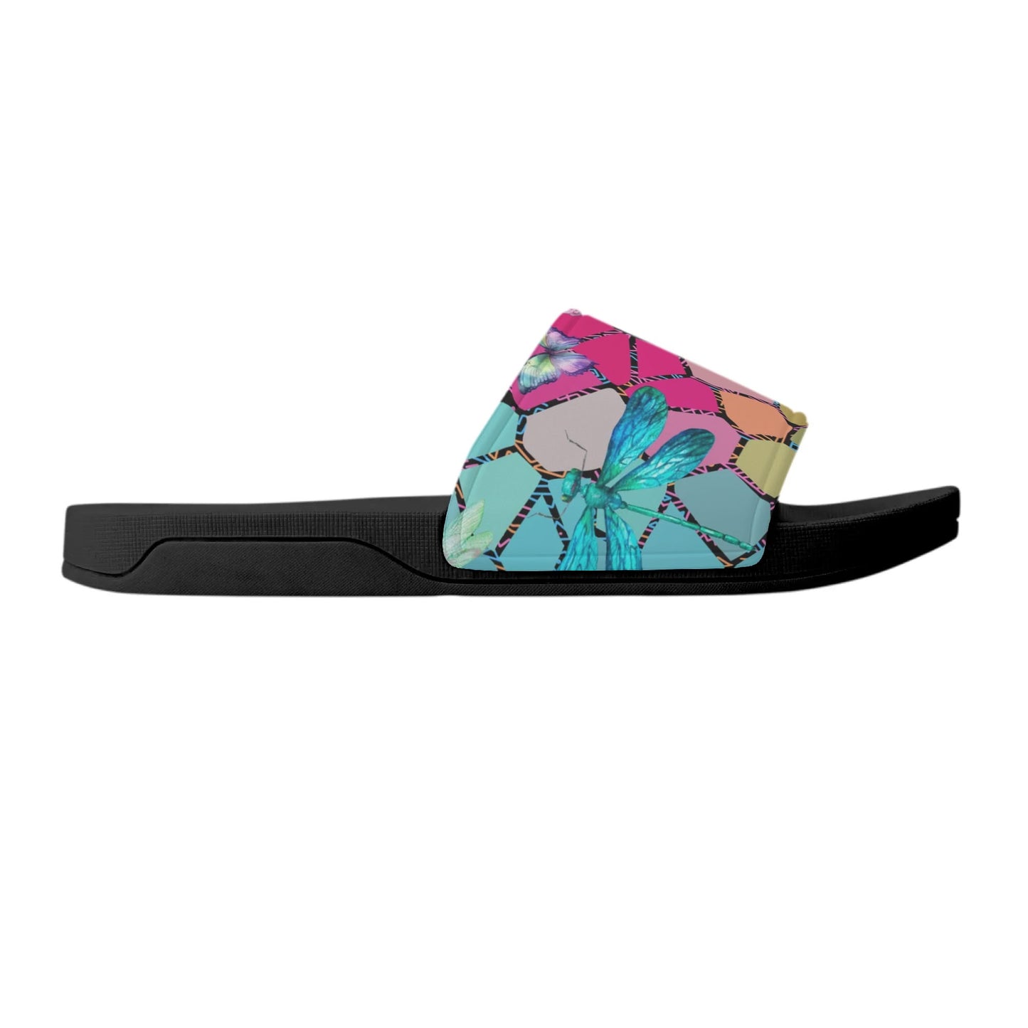 Dragon Fly Stained Glass - Womens Slide Sandals