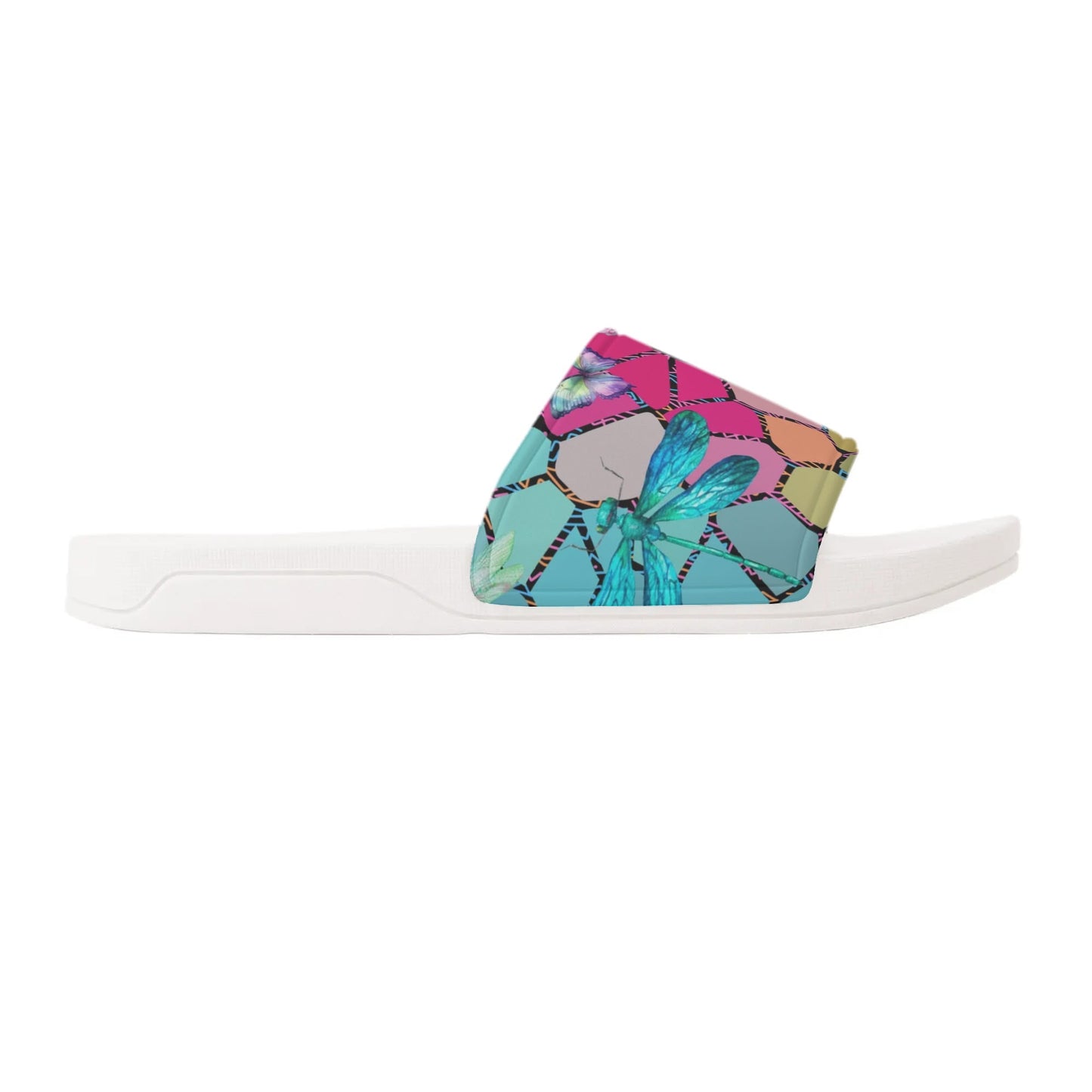 Dragon Fly Stained Glass - Womens Slide Sandals