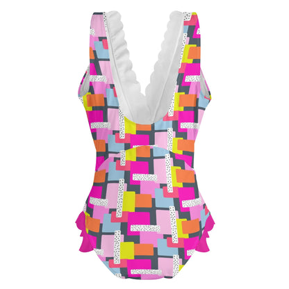 FEELIN PRetTY IN PINK RUFFLES - rWomens Ruffle Edge Cross-Front One Piece Swimsuit Bathing Suit