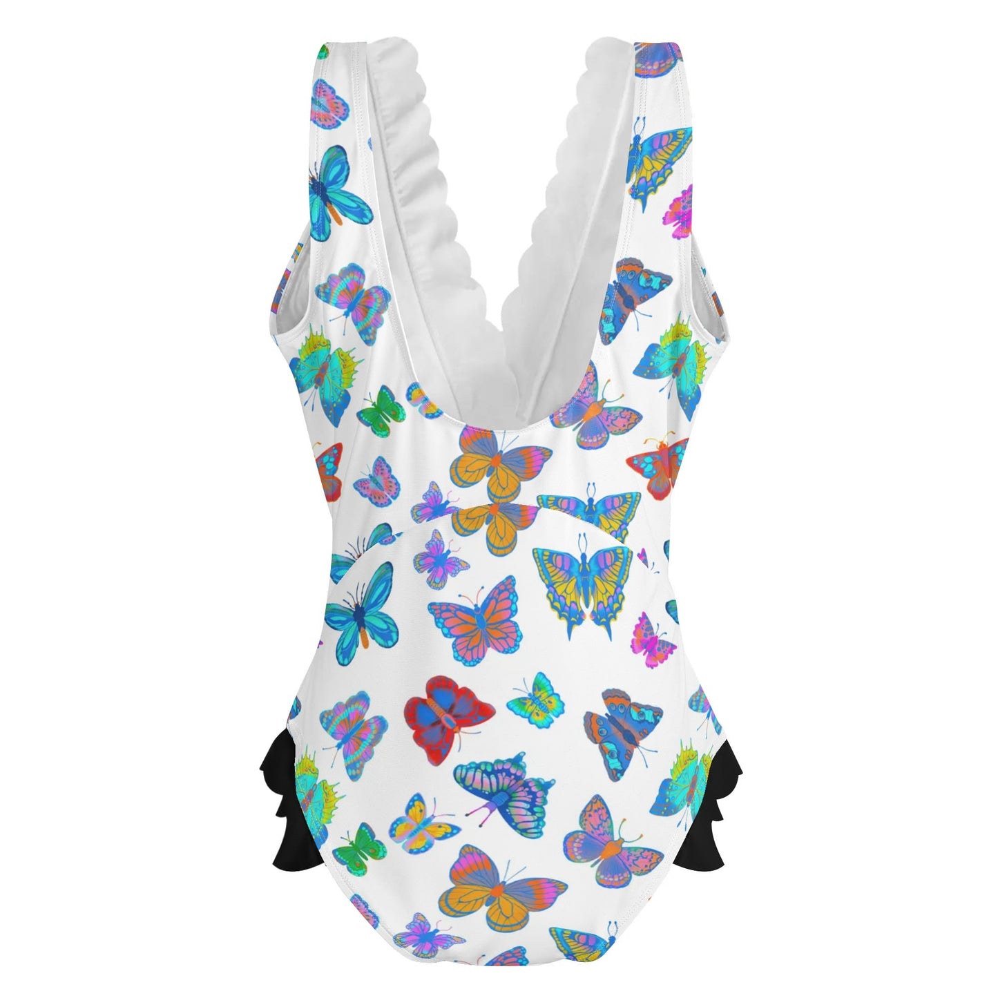 GARDEN OF BUTTERFLIES - Womens Ruffle Edge Cross-Front One Piece Swimsuit Bathing Suit