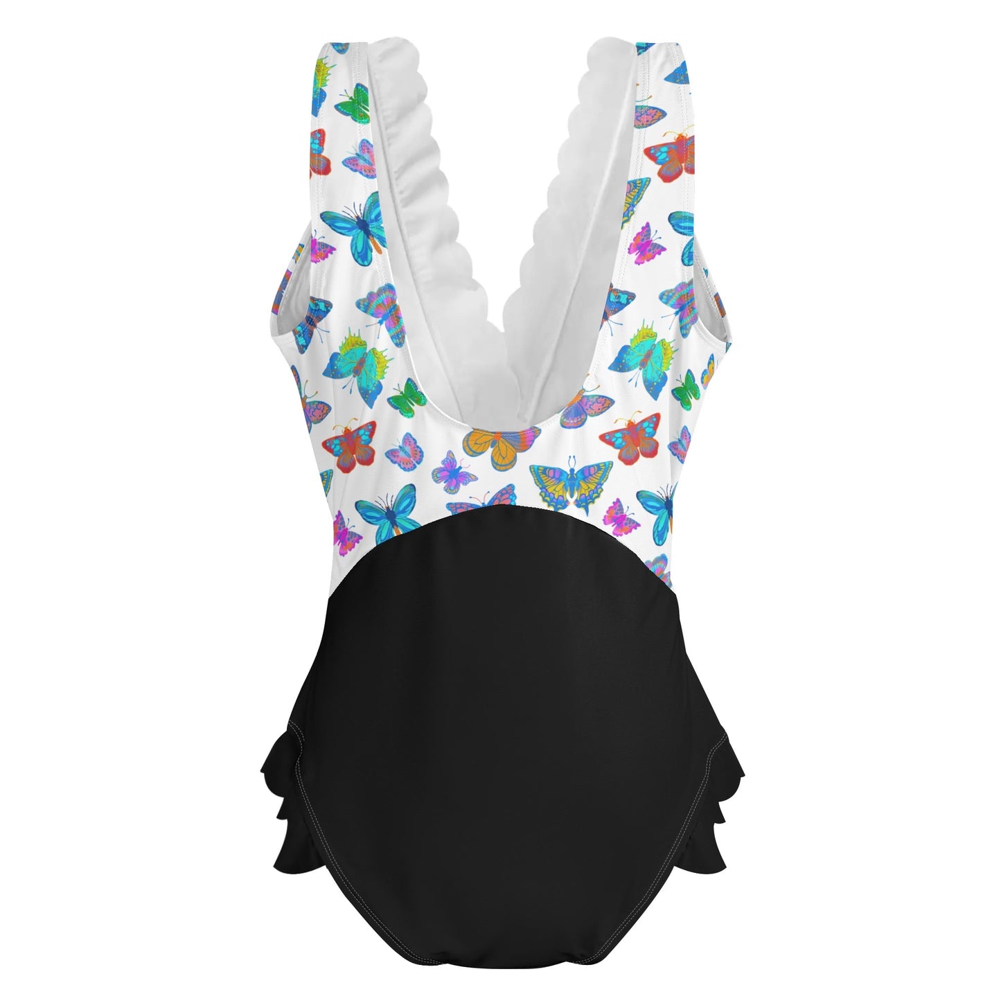 Butterflies on Top - Womens Ruffle Edge Cross-Front One Piece Swimsuit Bathing Suit