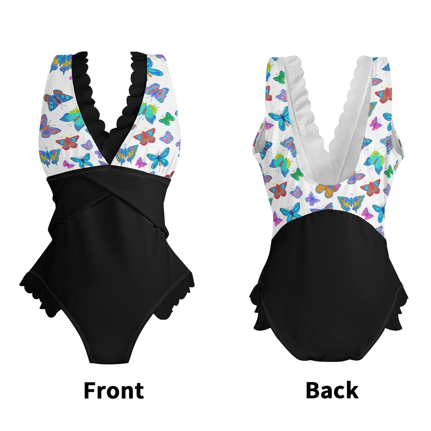 Butterflies on Top - Womens Ruffle Edge Cross-Front One Piece Swimsuit Bathing Suit