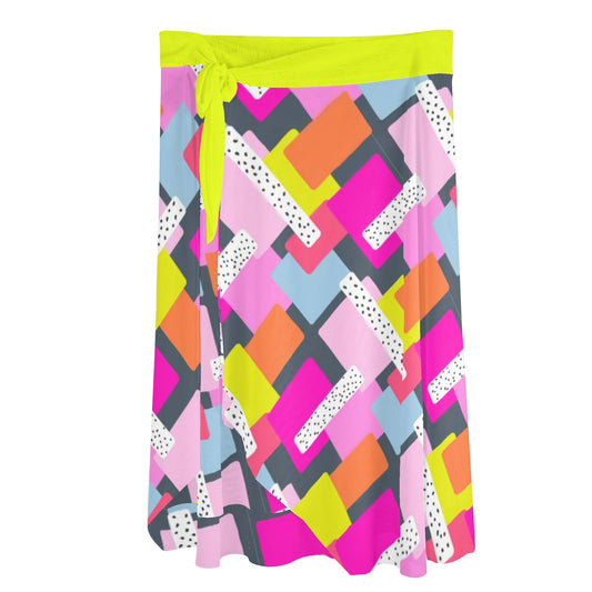 LEMME GET NEON - Womens Swimsuit Cover Up Ruffle Tie Side Beach Sarong Wrap Maxi Skirt