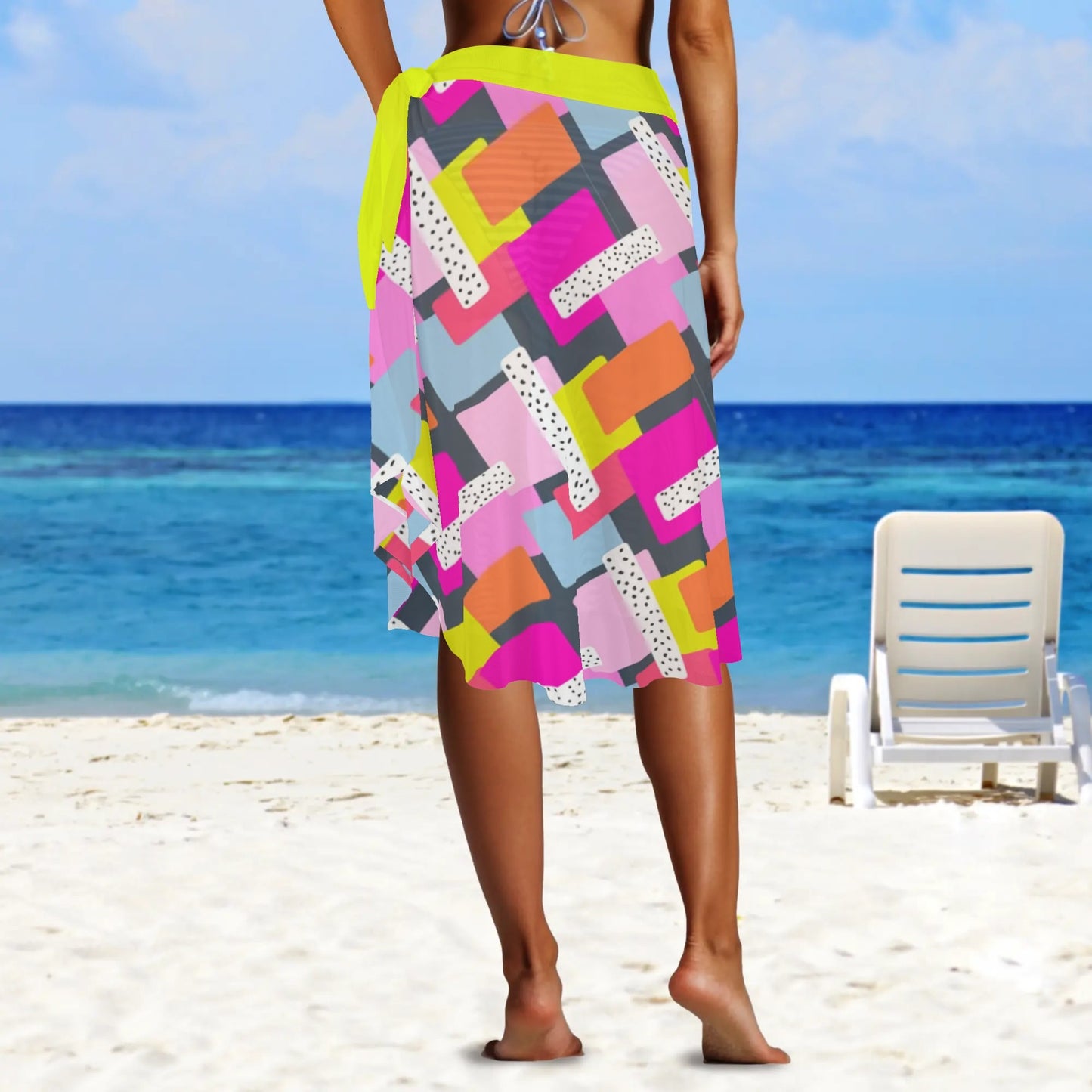 LEMME GET NEON - Womens Swimsuit Cover Up Ruffle Tie Side Beach Sarong Wrap Maxi Skirt