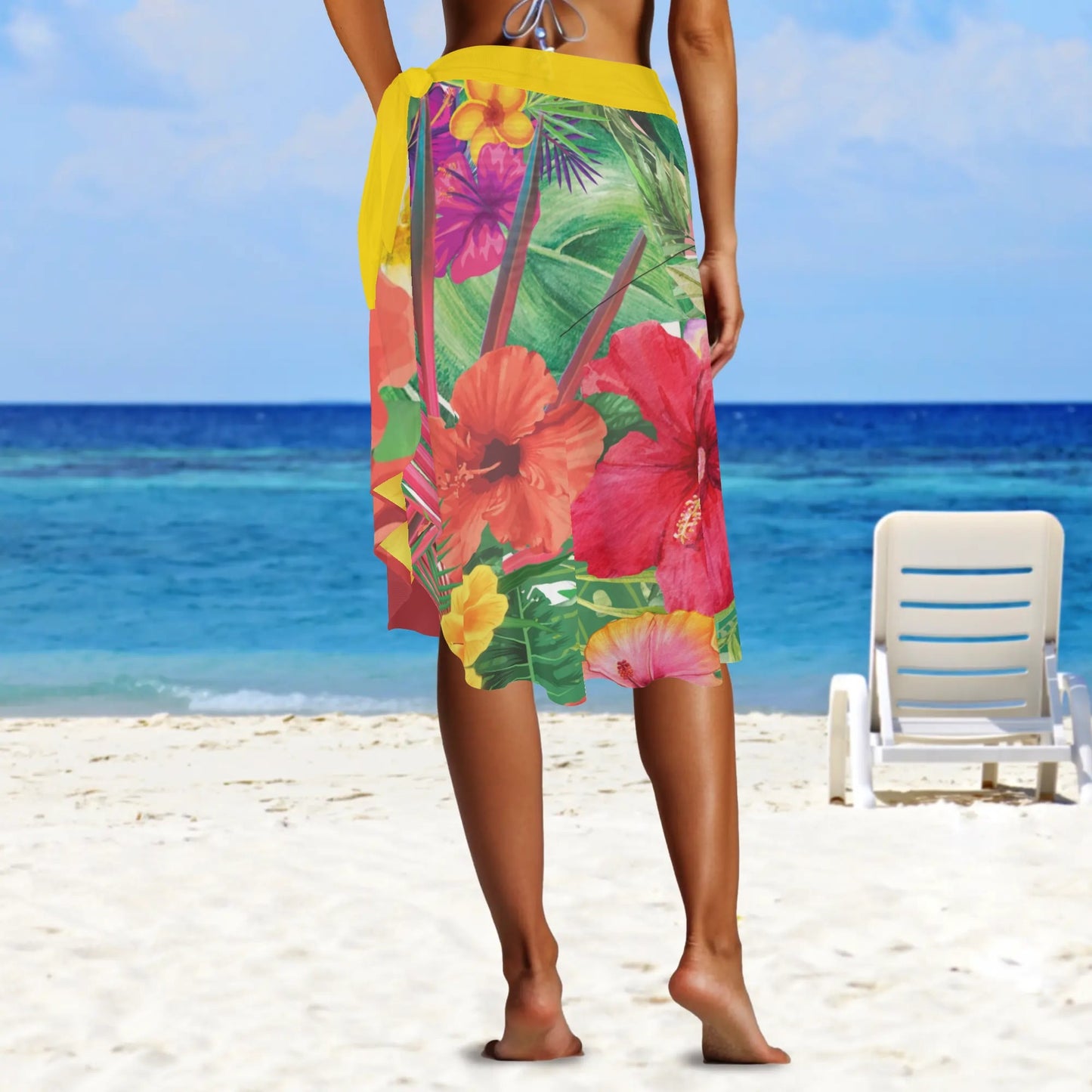 LUAU READY! Womens Swimsuit Cover Up Ruffle Tie Side Beach Sarong Wrap Maxi Skirt