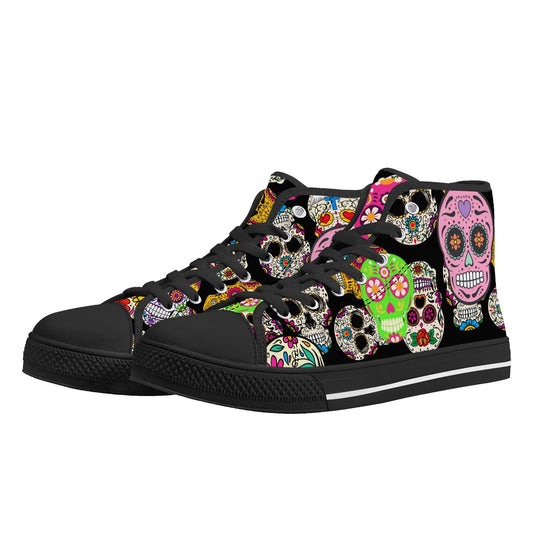 Sugar Skulls and Sweet Dreams - Mens High Top Canvas Shoes