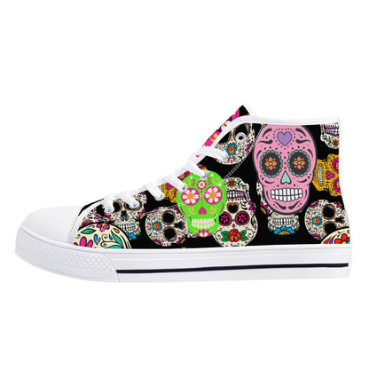 Sugar Skulls and Sweet Dreams - Mens High Top Canvas Shoes
