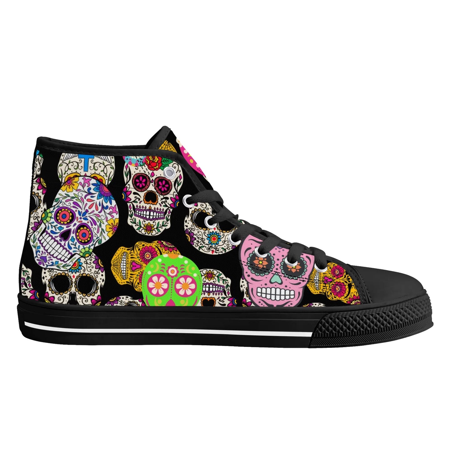 Sugar Skulls and Sweet Dreams - Mens High Top Canvas Shoes