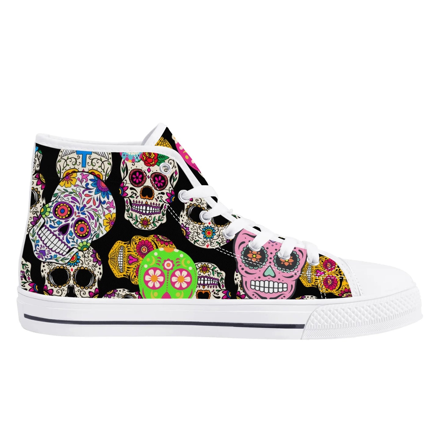 Sugar Skulls and Sweet Dreams - Mens High Top Canvas Shoes