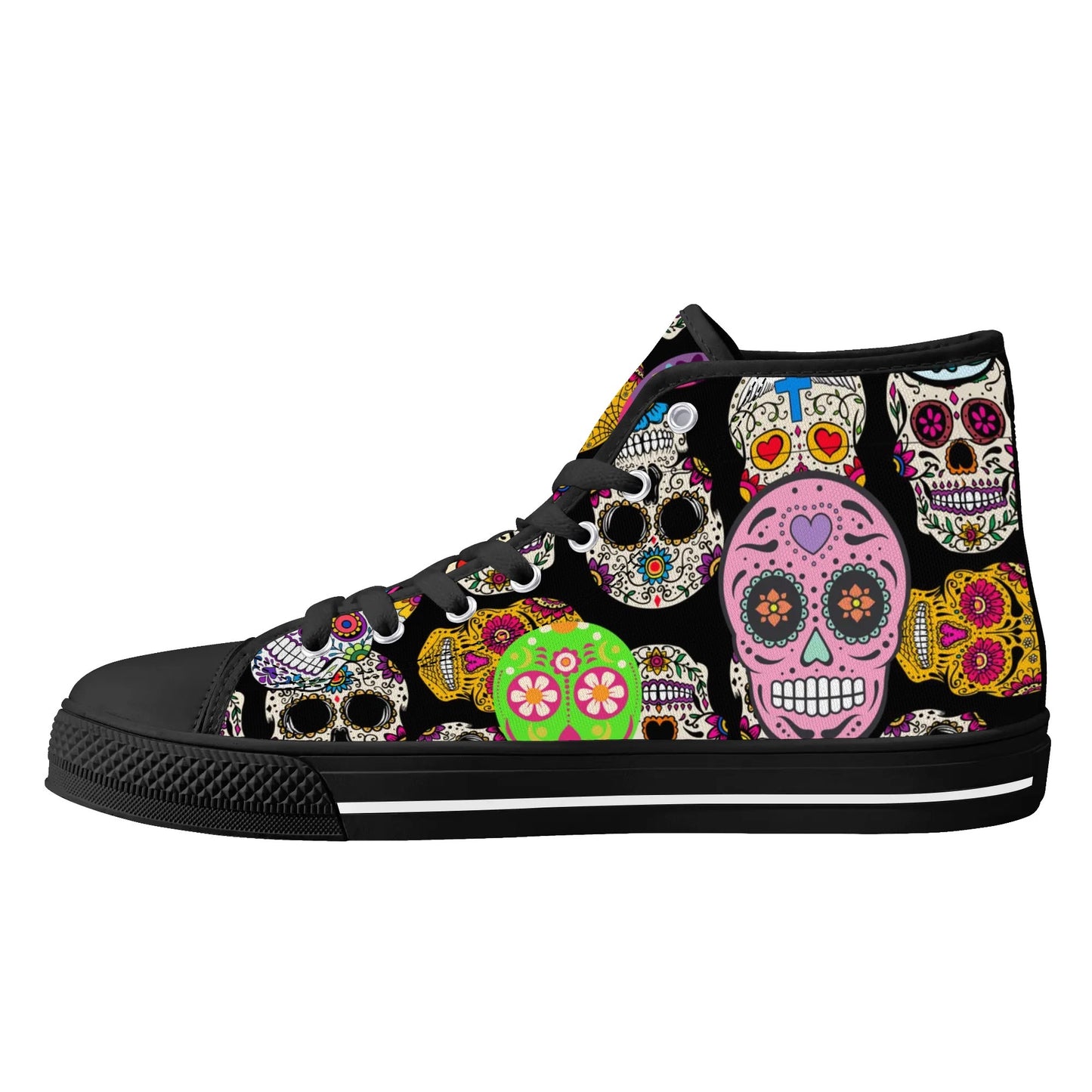 Sugar Skulls and Sweet Dreams - Mens High Top Canvas Shoes