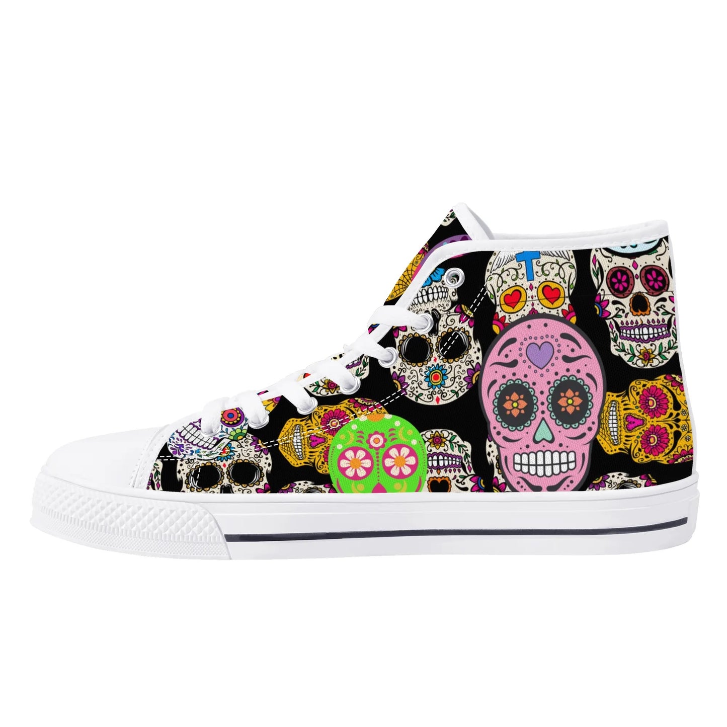 Sugar Skulls and Sweet Dreams - Mens High Top Canvas Shoes