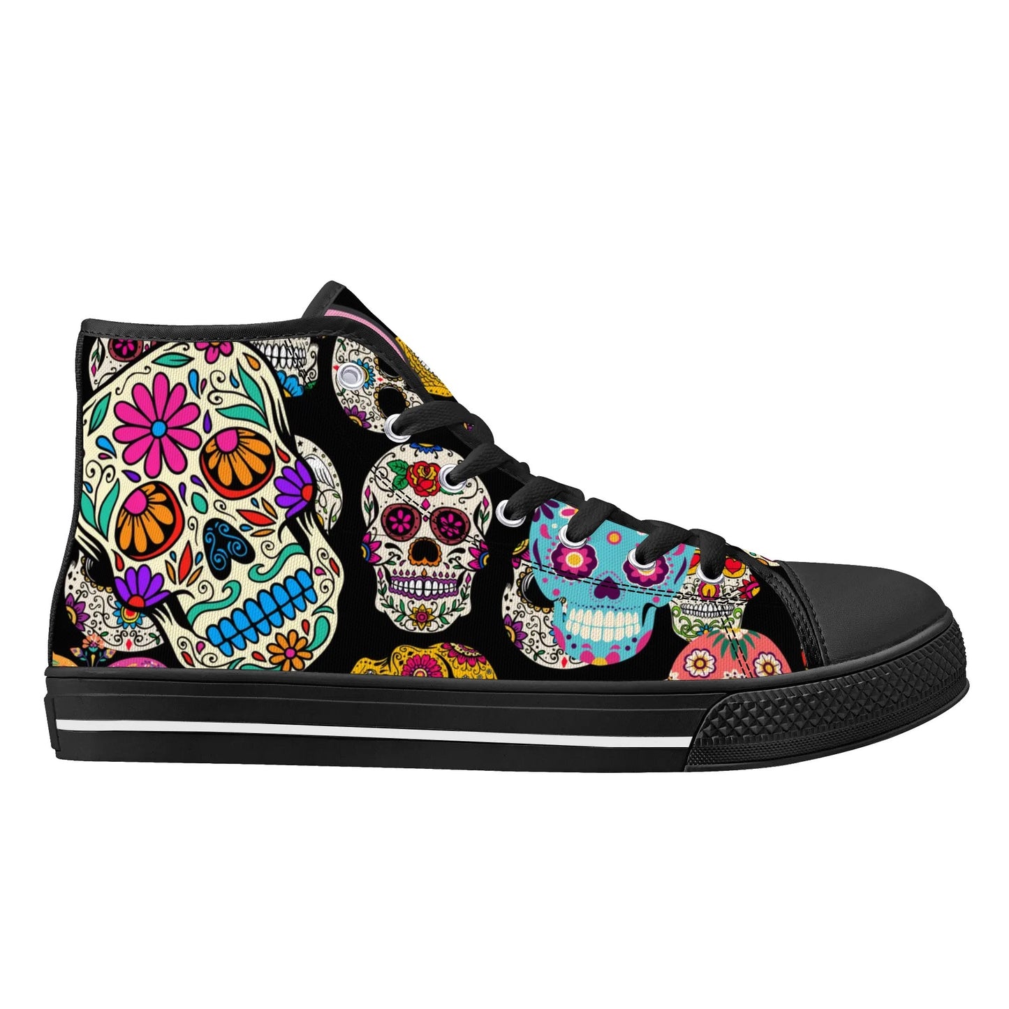 Sugar Skulls and Sweet Dreams - Mens High Top Canvas Shoes