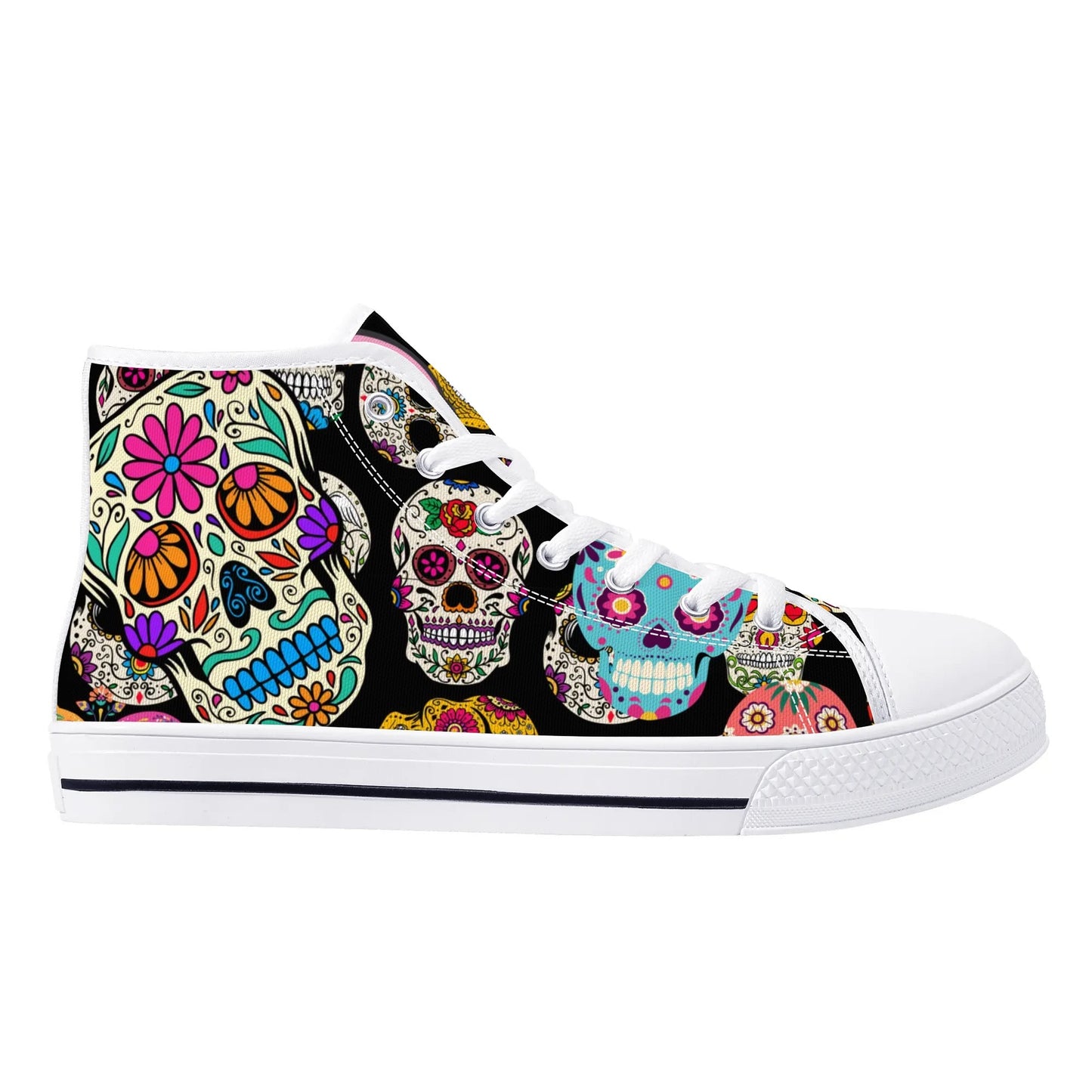 Sugar Skulls and Sweet Dreams - Mens High Top Canvas Shoes