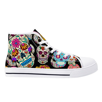 Sugar Skulls and Sweet Dreams - Mens High Top Canvas Shoes